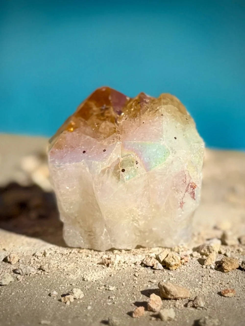 Angel Aura Citrine Crystal Point/Shimmer Amber Clear White Geometric Tower
